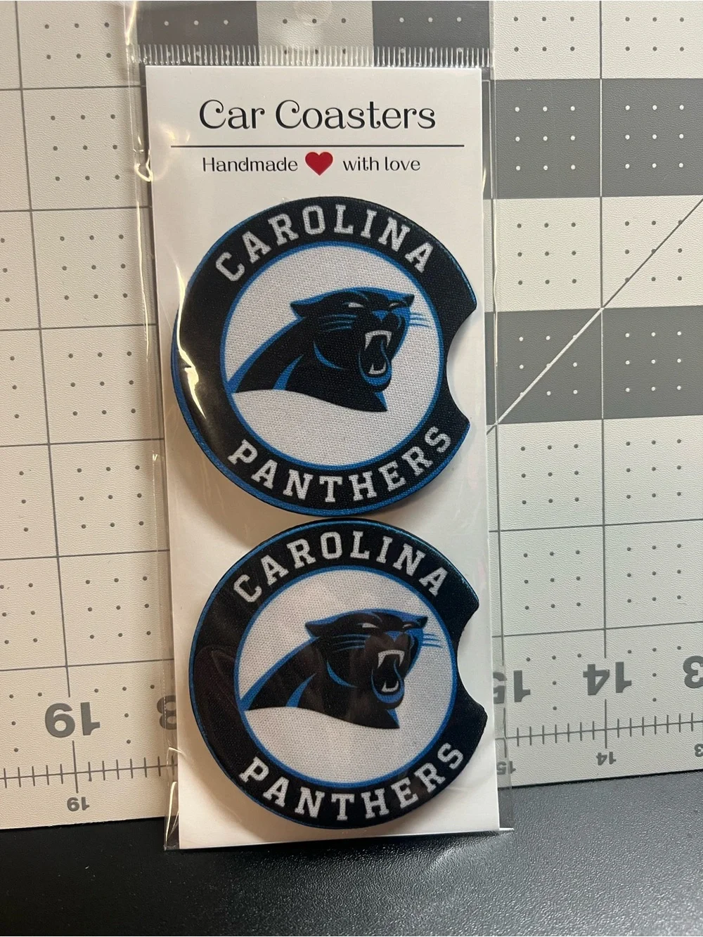 Carolina Panthers Car Coasters - Black & Blue (Set of 2)